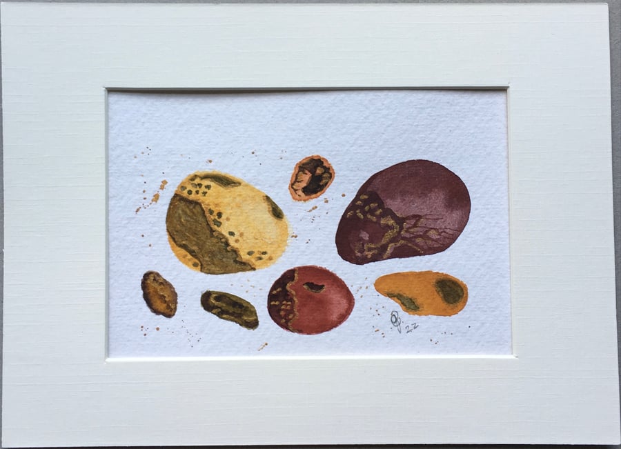 Original art  painting Brown and Gold Pebbles 