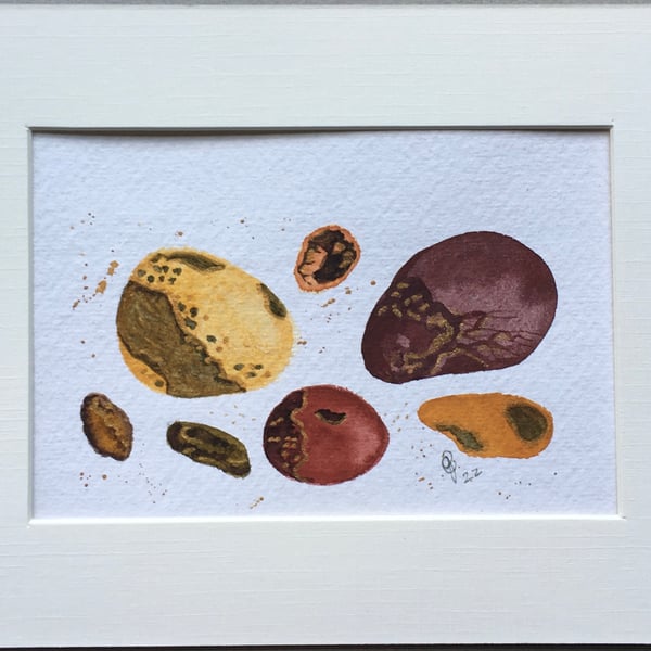 Original art  painting Brown and Gold Pebbles 