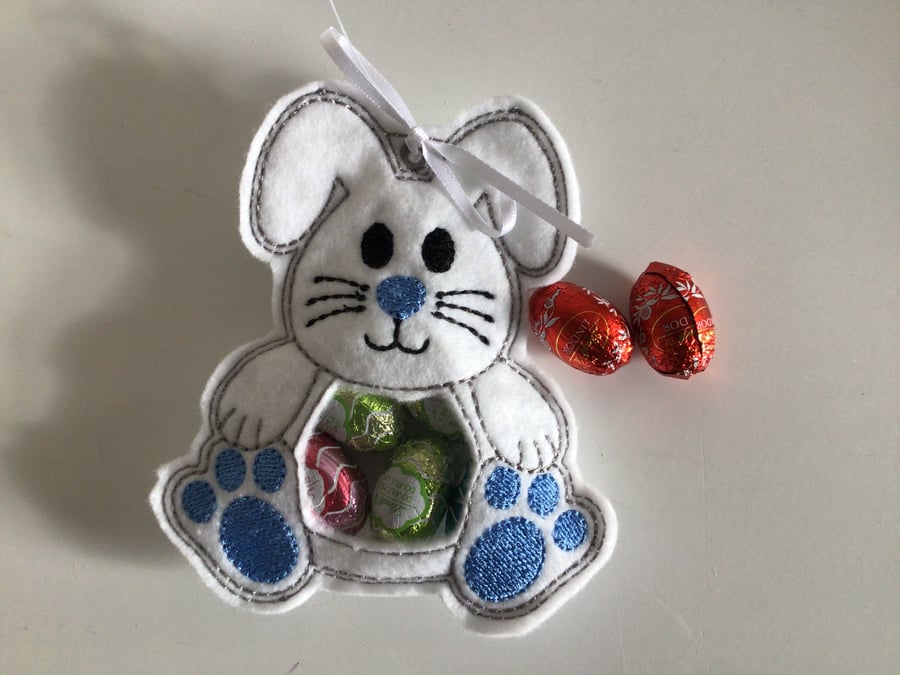 Easter gift bags, bunny, white. Blue. Small.