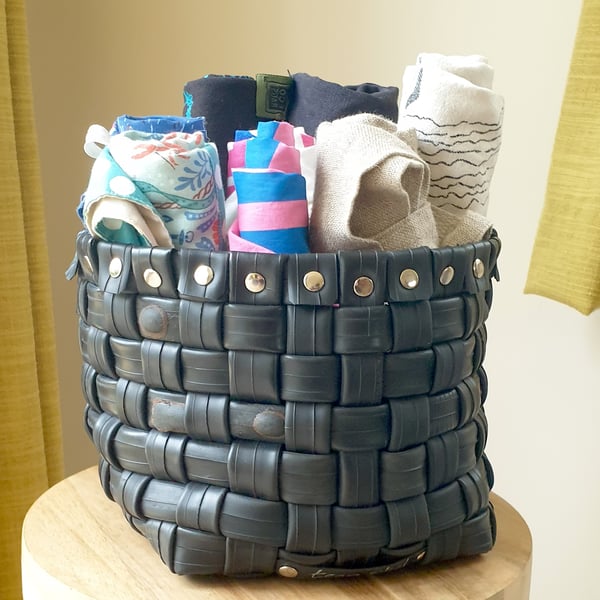 Woven Inner Tube Basket 27 - Features 7 Patches