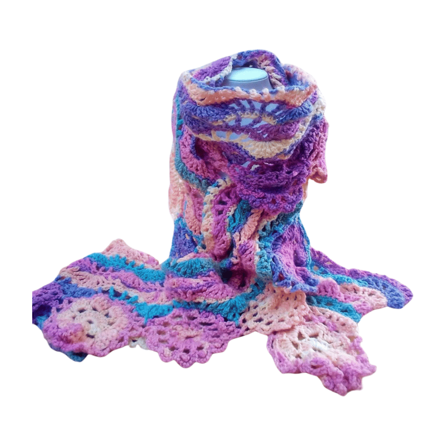 Crocheted multicolored scarf