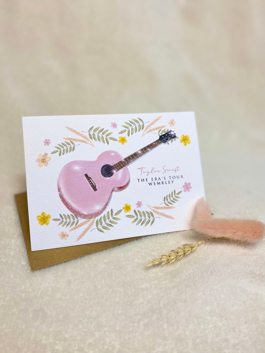 Pink Guitar musical Greeting Card Taylor Swift Eras Tour Personalise