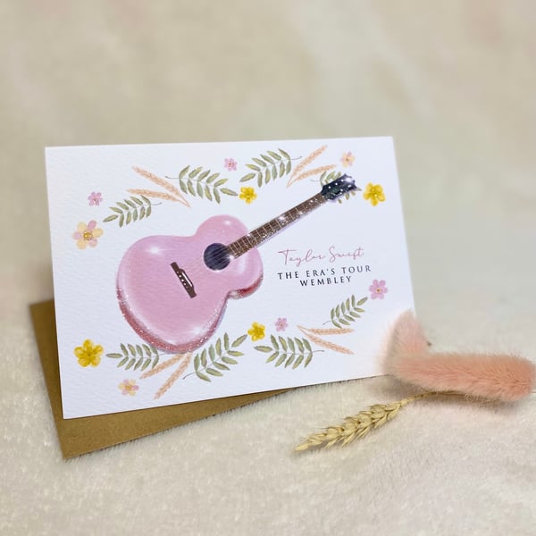 Pink Guitar musical Greeting Card Taylor Swift Eras Tour Personalise
