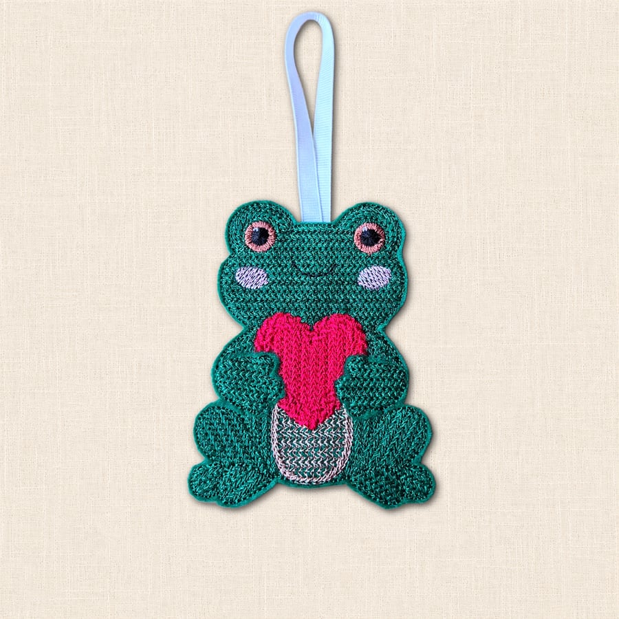 Knit Stitch Frog Decoration - Embroidered Felt Hanging Decor