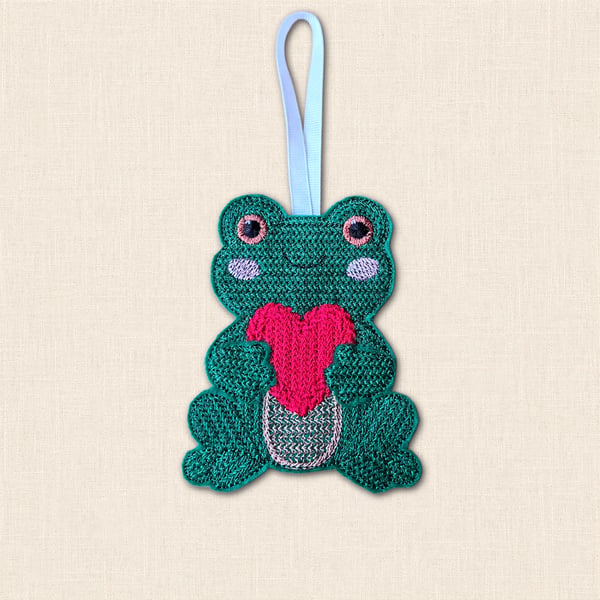 Knit Stitch Frog Decoration - Embroidered Felt Hanging Decor