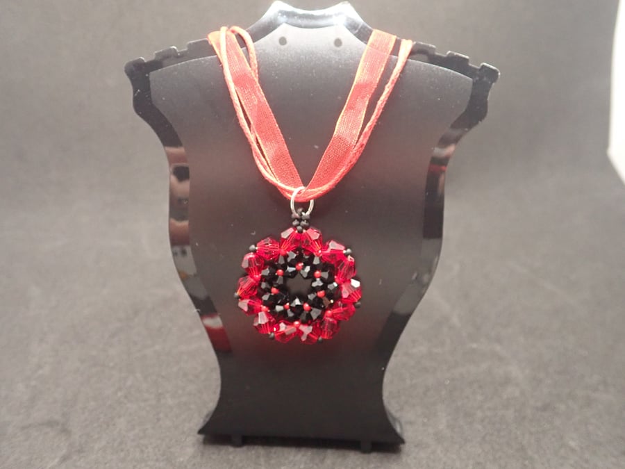 Multi-strand Red and Black Beaded Choker Necklace