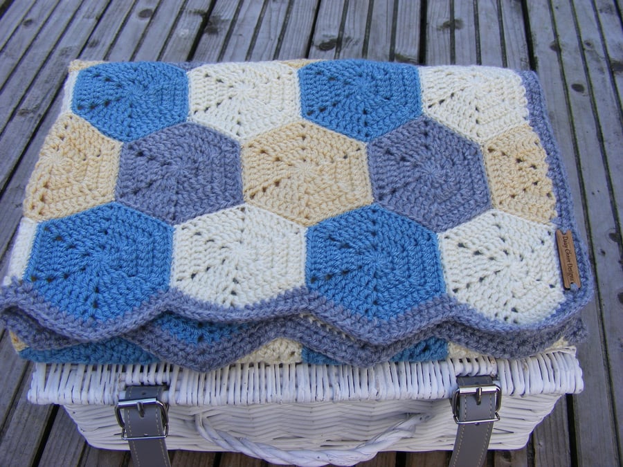 Crochet baby hexagon blanket.  Free uk postage
