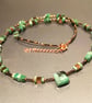 Natural Emerald Gemstone Cube Necklace With Bronze Beads 20 - 22 Inch
