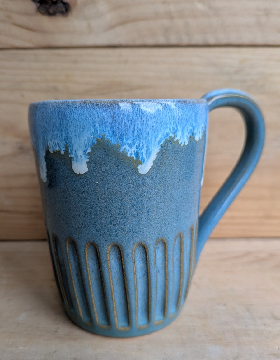 Scandi drippy blue mug