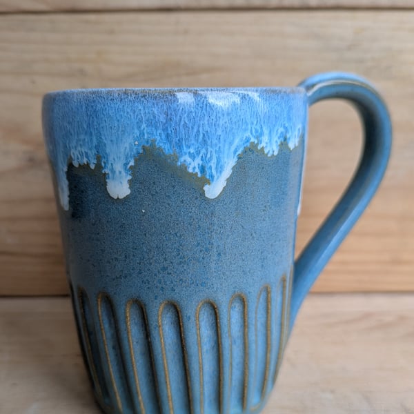 Scandi drippy blue mug
