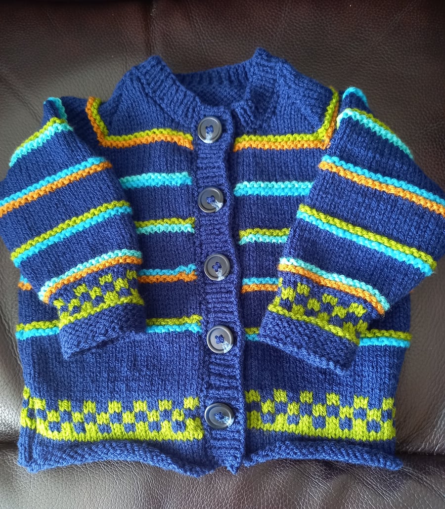 Hand knitted baby boys cardigan