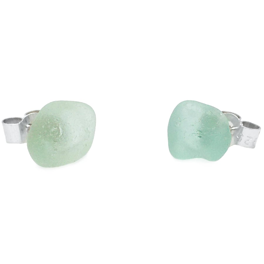 Seaglass Stud Earrings - Handmade Green Scottish Beach Sea Glass Jewellery