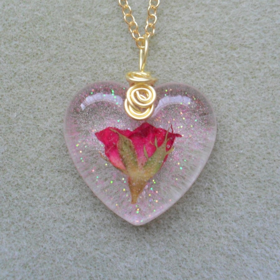 SALE Real Red Rose Set in Resin Pendant 