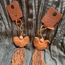 Set of Two Upcycled Boho Crochet Angels – Gold Yellow & Gold with Wooden B