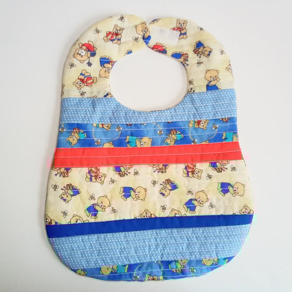 Reversible Patchwork bib, quilted Bib, Teddy Bears bib, baby gift, ooak