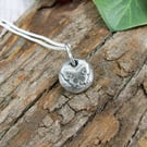 Silver Necklace. Sterling Silver Pebble with Butterfly Etched with Night Sky