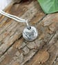 Silver Necklace. Sterling Silver Pebble with Butterfly Etched with Night Sky