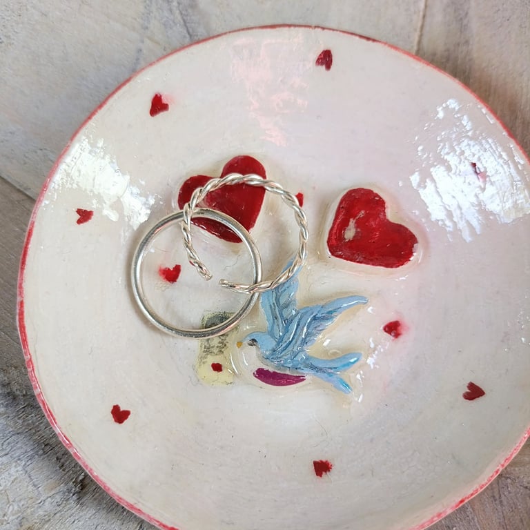 Bluebird and love letter trinket dish 