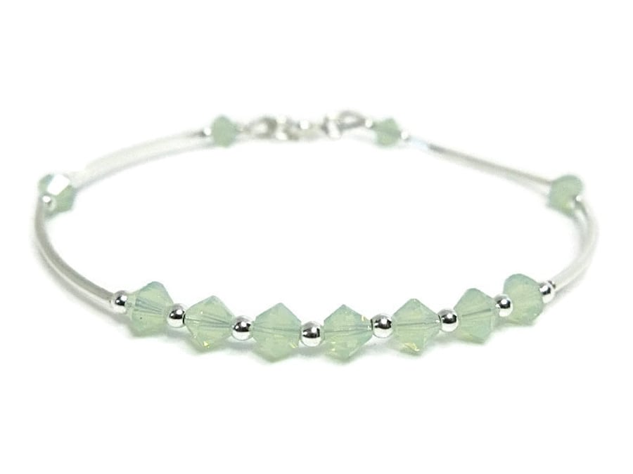 Opal Green Wedding Bracelet With Swarovski Crystals & Sterling Silver