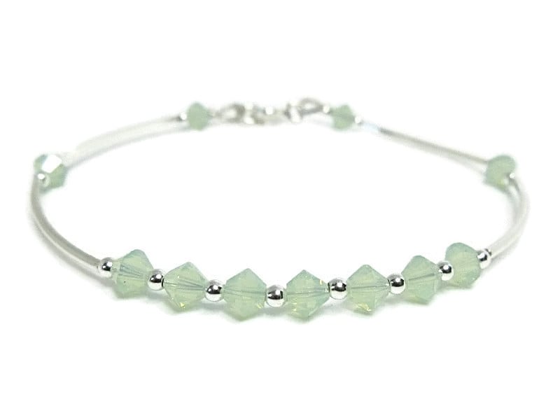 Opal Green Wedding Bracelet With Swarovski Crystals & Sterling Silver