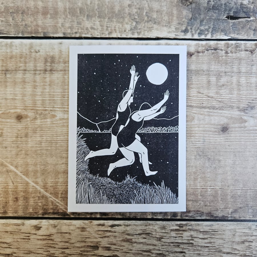 Midnight Splash- Single greetings card inspired by wild swimming at night