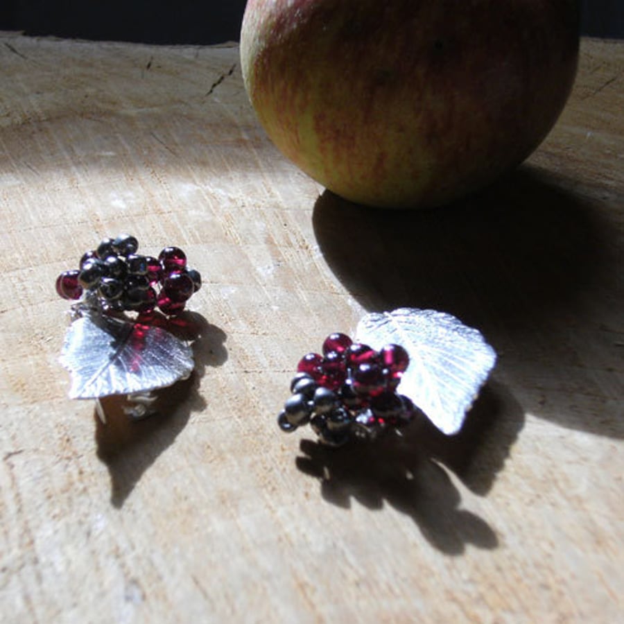 Silver and Garnet Blackberry Leaf brooch
