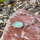 Stunning Light Aqua Blue Sea Glass & Sterling Silver Bracelet - 1321