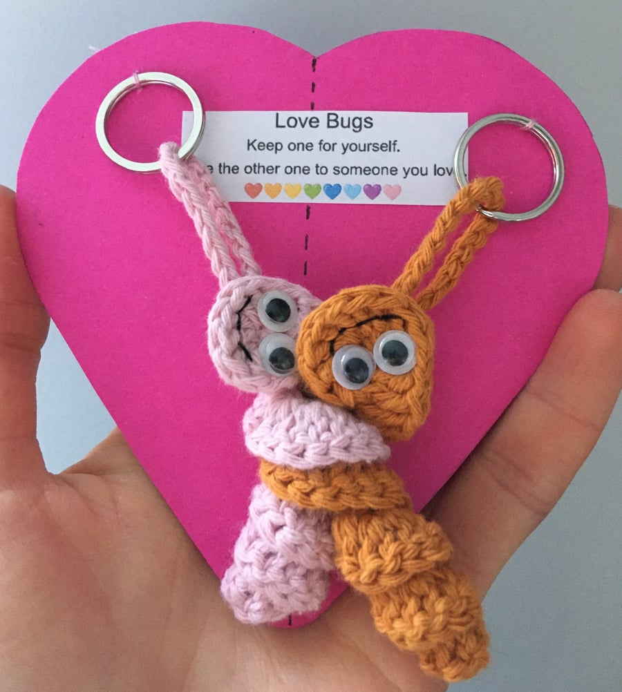 Crochet Love Bug Keyring - Orange And Pink - Valentines Gift 