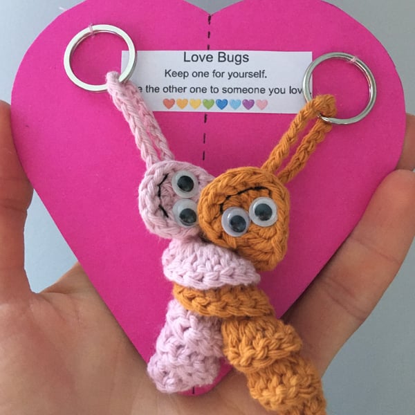 Crochet Love Bug Keyring - Orange And Pink - Valentines Gift 