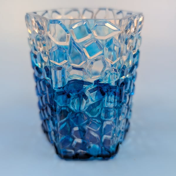 Blue Ombré Resin Pen Holder Handmade Pot for Pens, Brushes or Desk Storage
