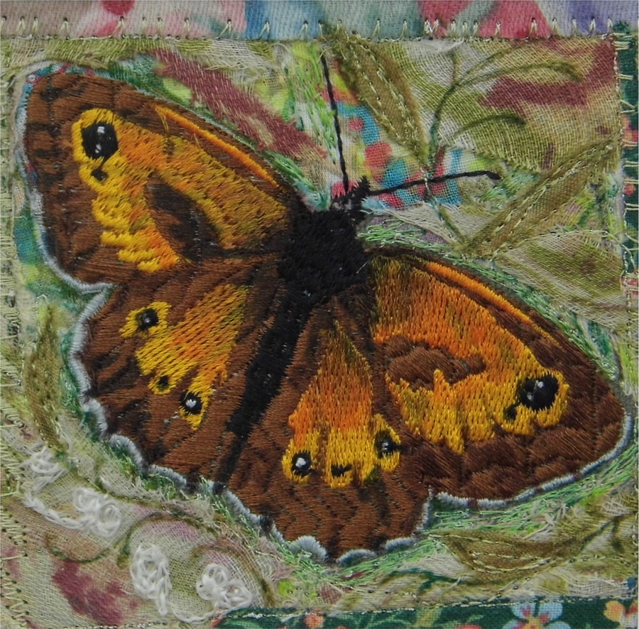 'Gatekeeper Butterfly' Original Embroidery Collage