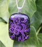 Purple Lace Pattern Dichroic Glass Pendant:  Purple Fused Glass Necklace F21