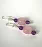 Amethyst, Rose Quartz and Sterling Silver dangle Earrings  - Image 1