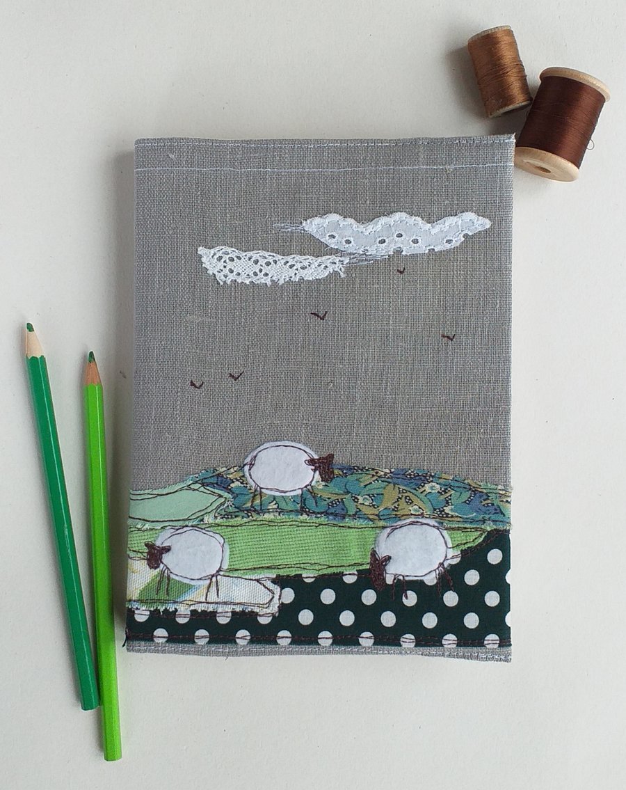 A5 Hardback Notebook with Embroidered Sheep on a Removable Cover