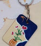 Wooden rectangular flower Keyring  - Image 2