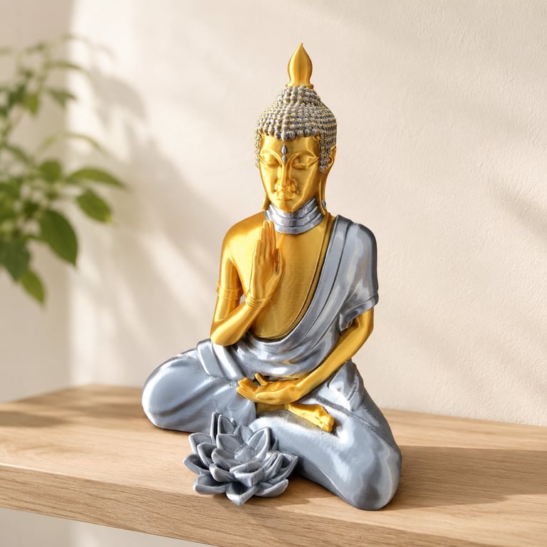 Silk PLA Buddha Statue with Lotus – 16 cm Meditation Décor