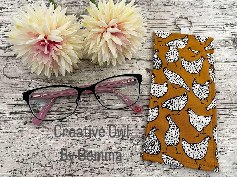Fabric glasses pouch for lanyards chicken hen  design teacher nurse doctor