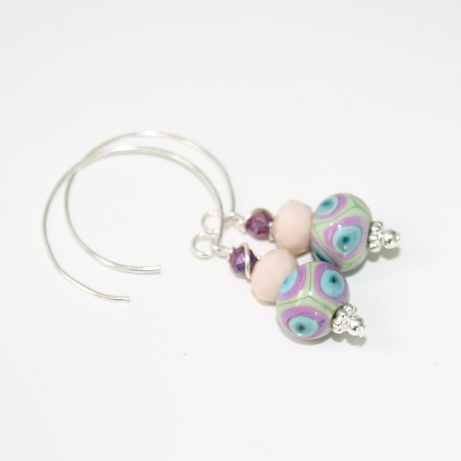 Lampwork glass hoop earrings