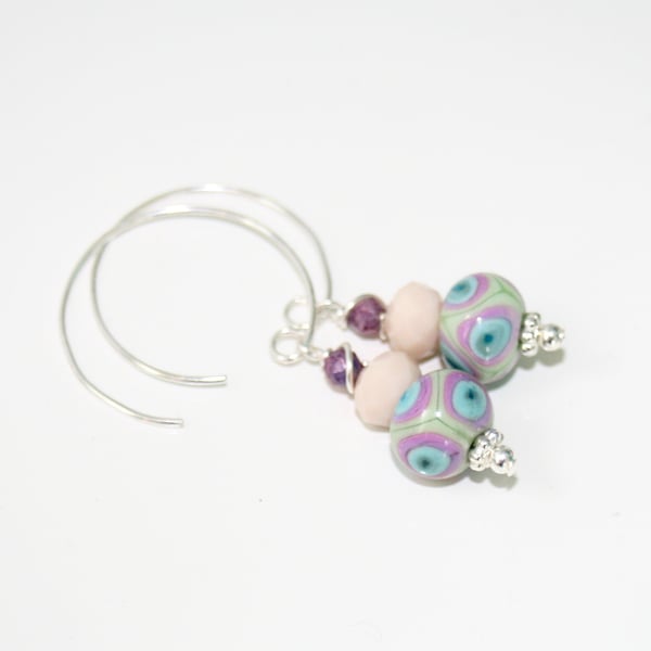 Lampwork glass hoop earrings