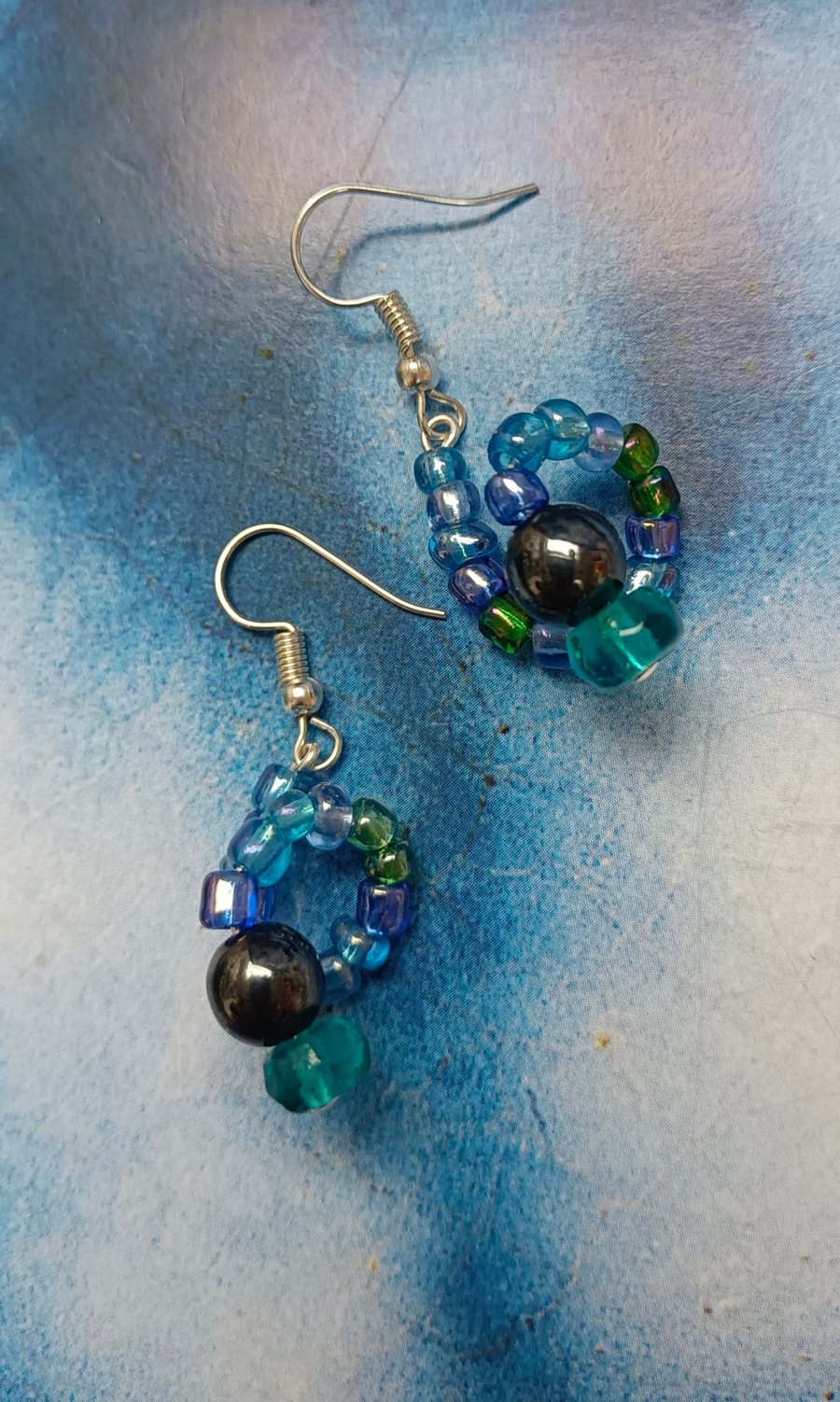 Gorgeous Blue & Glass Twisting Beaded Earrings