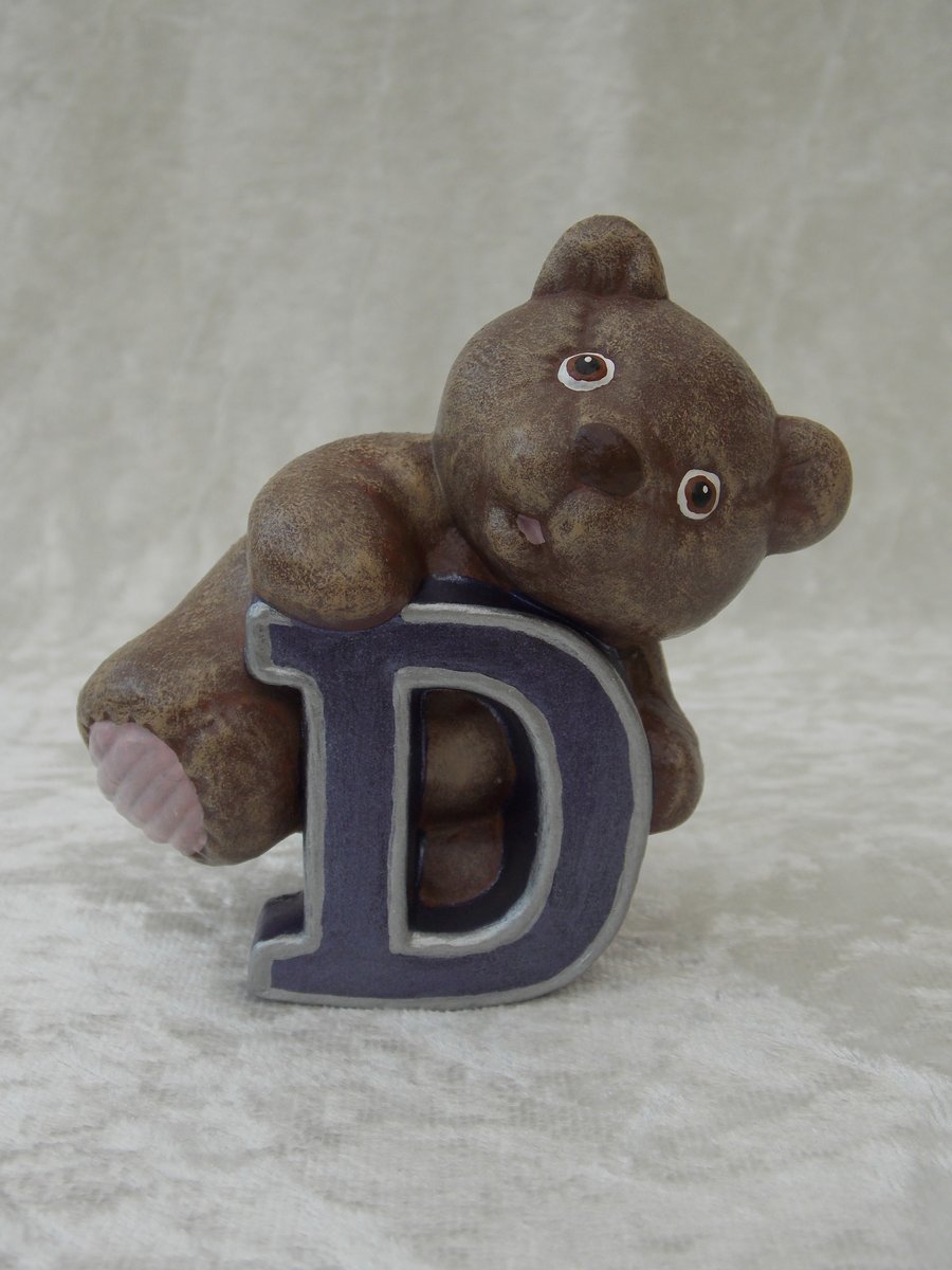 Ceramic Hand Painted Small Brown Alphabet Bear Letter D Figurine Animal Ornament