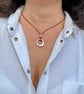 Leather Choker Necklace, Silver Plated Ring Pendant, Boho Knot Design - Image 2