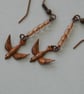 Flying Swallows Copper Bird Dangle Drop Earrings - Image 1
