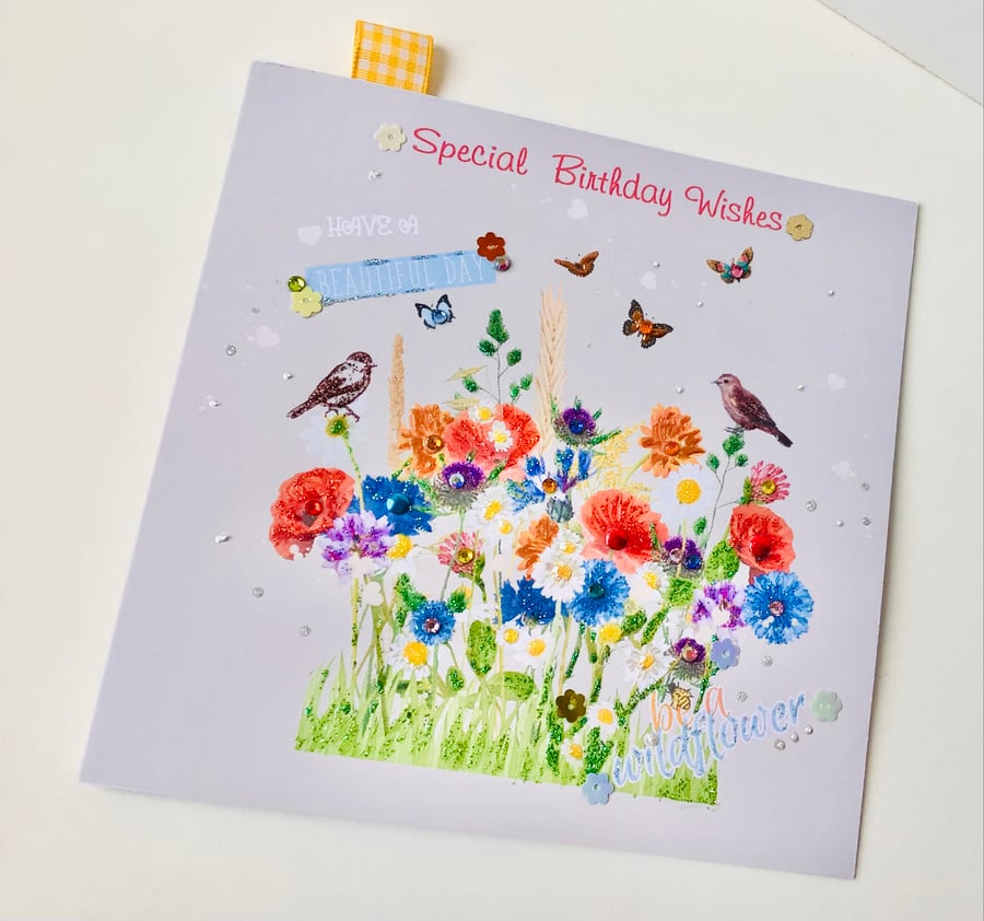 Birthday Card,Open Greeting Card ‘Wild and Free’Handmade,Handfinished Card