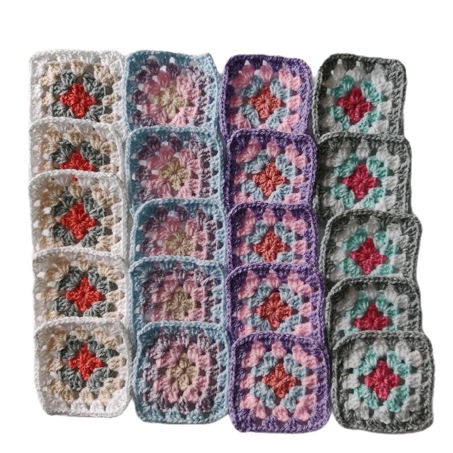Handmade Pastel Crochet Granny Squares 3-inch Boho Afghan Blocks