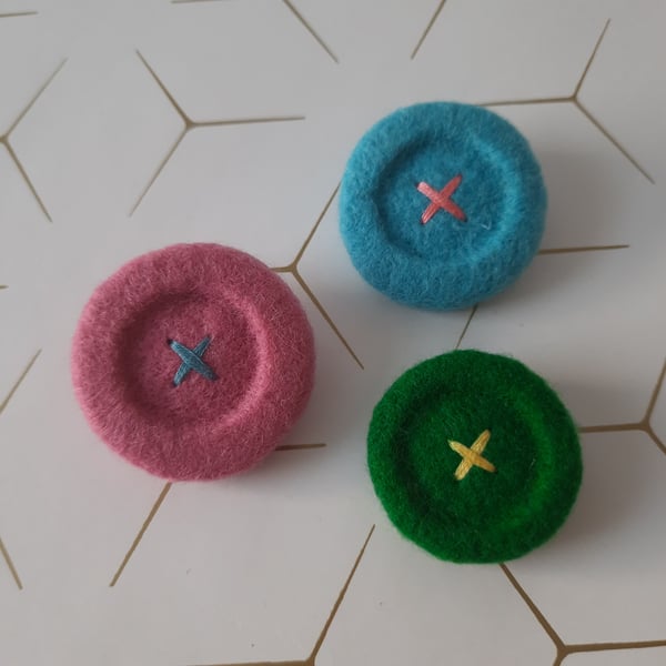 Seconds Sunday - Merino Wool Button Brooch (Choice of 2)