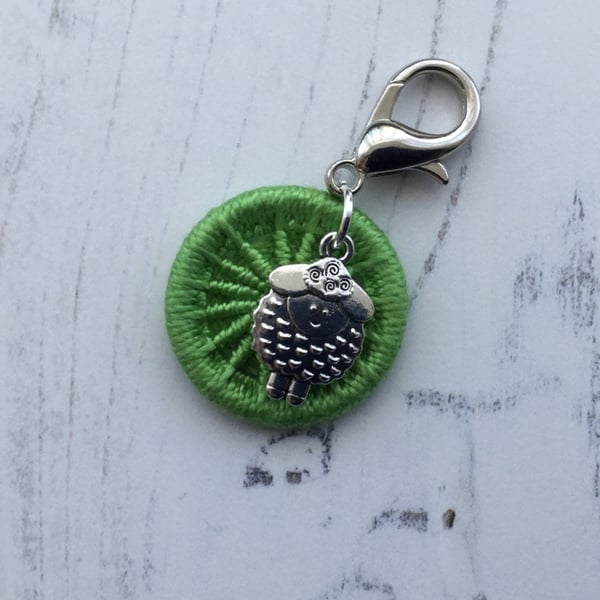 Green Dorset Button with Sheep Charm Bag Charm Journal Charm 