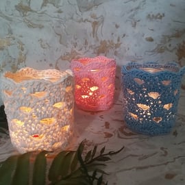 Crochet Jar Cover Tea Light, Vase,  Wedding Display