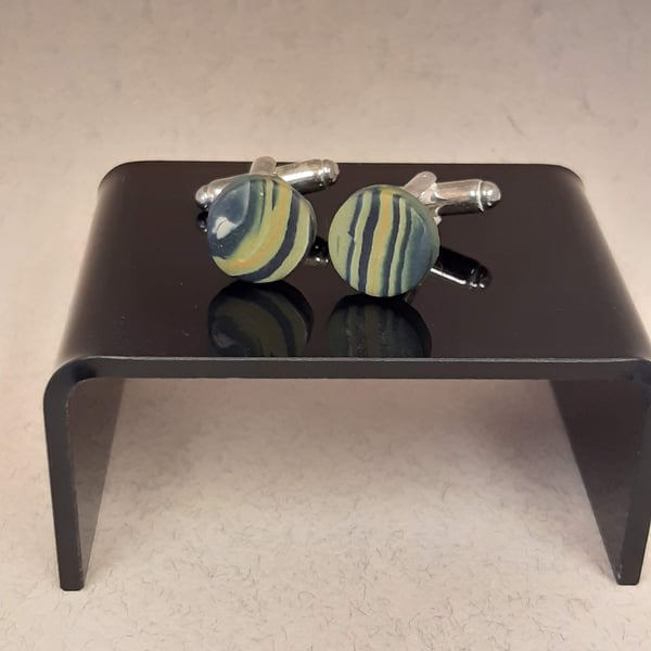Polymer clay cufflinks in sage and black