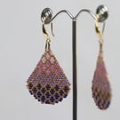 Teardrop Beaded Earrings in Pink and Purple Bubble Pattern